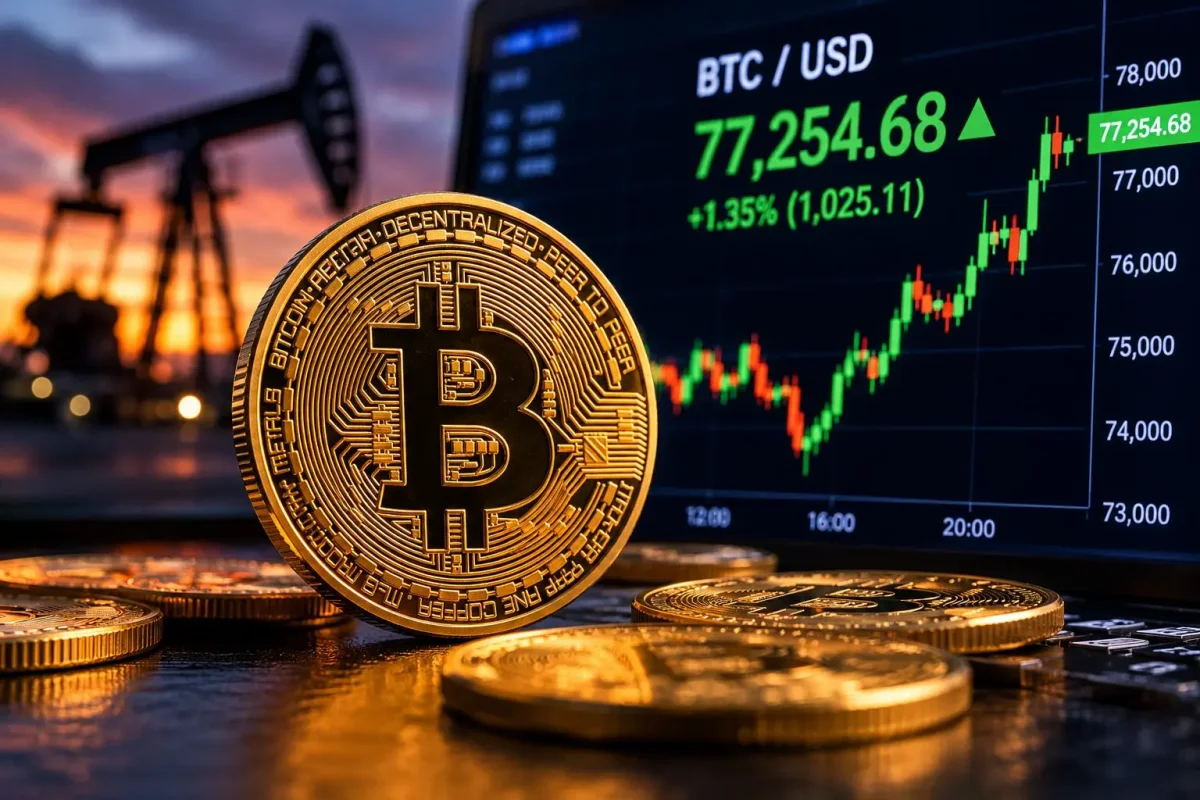 Bitcoin Holds Above $77K as Oil Slides on Iran Talks Progress