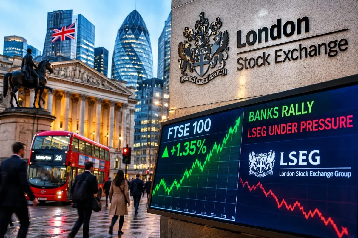 FTSE 100 Rises on Bank Rebound, AI Doubts Cap Gains