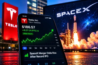 Tesla-SpaceX Merger Odds Climb to 54% on Kalshi After Record SpaceX IPO